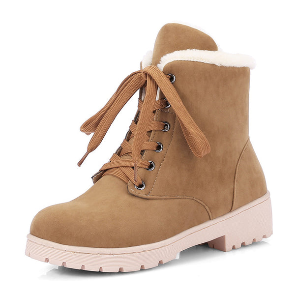 BONJOMARISA women's Ankle Platform Snow Boots Autumn Winter 2018 New Large Size 33-43 lace-up Warm Fur Med Heels Shoes Woman
