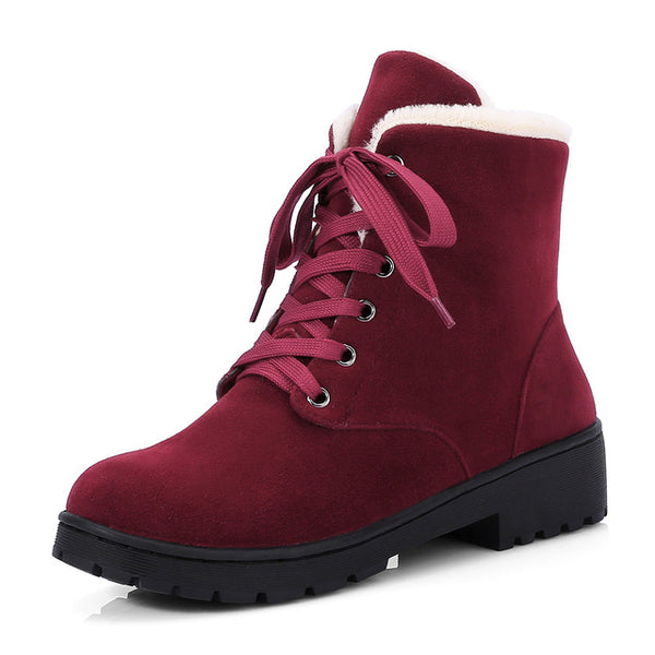 BONJOMARISA women's Ankle Platform Snow Boots Autumn Winter 2018 New Large Size 33-43 lace-up Warm Fur Med Heels Shoes Woman