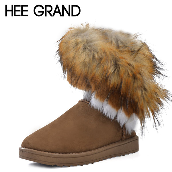 HEE GRAND 2016 Winter Warm High Long Snow Boots Artificial Fox Rabbit Fur Leather Tassel Women's Shoes Size 35-41 xwx219