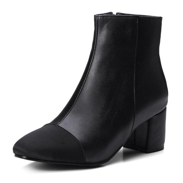 BONJOMARISA Brand Elegant Patchwork women's Chelsea Boots Plus Size 32-48 Ankle Boots Women High Heels Shoes Woman