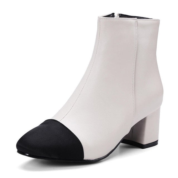 BONJOMARISA Brand Elegant Patchwork women's Chelsea Boots Plus Size 32-48 Ankle Boots Women High Heels Shoes Woman