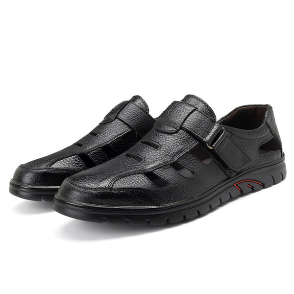 NIS Breathable Cow Split Leather Flat Sandals Hook&Loop Soft Fishermen Sandals Men Shoes Summer Casual Men Beach Shoes Sandalias