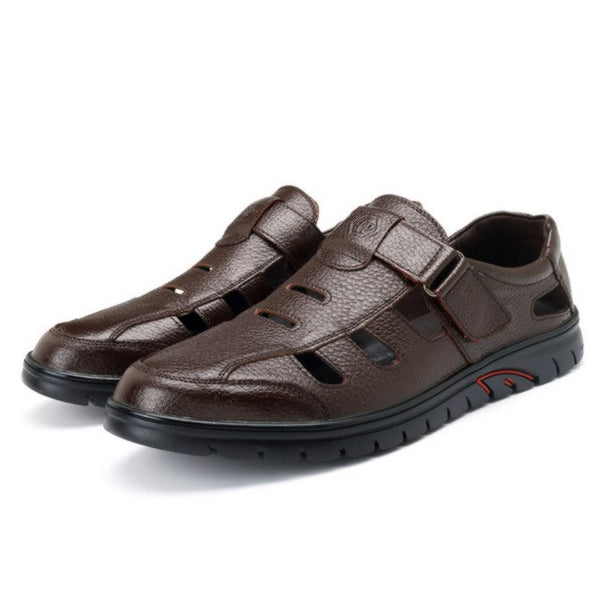 NIS Breathable Cow Split Leather Flat Sandals Hook&Loop Soft Fishermen Sandals Men Shoes Summer Casual Men Beach Shoes Sandalias