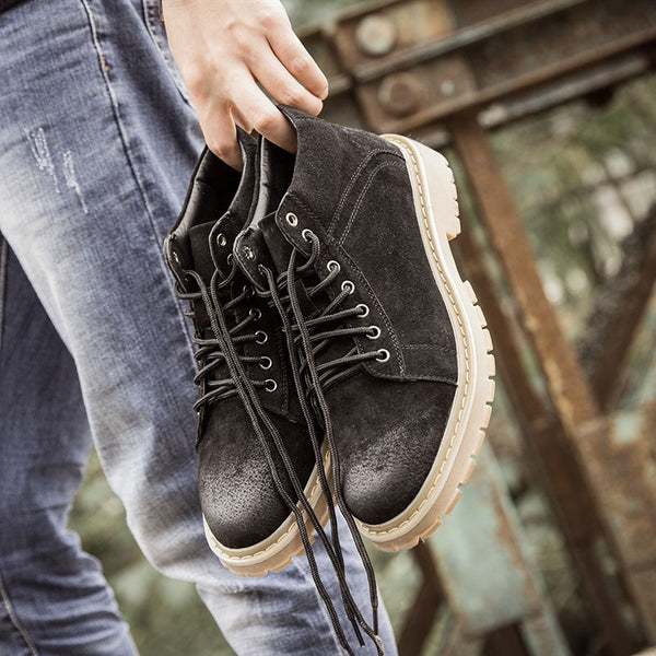 2018 Autumn Winter Boots Men Suede Leather Warm Winter Shoes Warm Plush Thick Hard Outsole Men's Boots Male Brand Ankle Botas