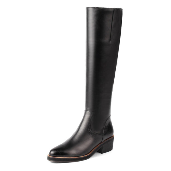 BONJOMARISA Black High Quality women's Knight Knee High Boots Women Genuine Leather Autumn Winter 2018 Fur Med Heels Shoes Woman