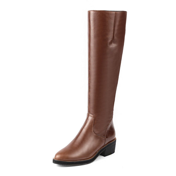 BONJOMARISA Black High Quality women's Knight Knee High Boots Women Genuine Leather Autumn Winter 2018 Fur Med Heels Shoes Woman