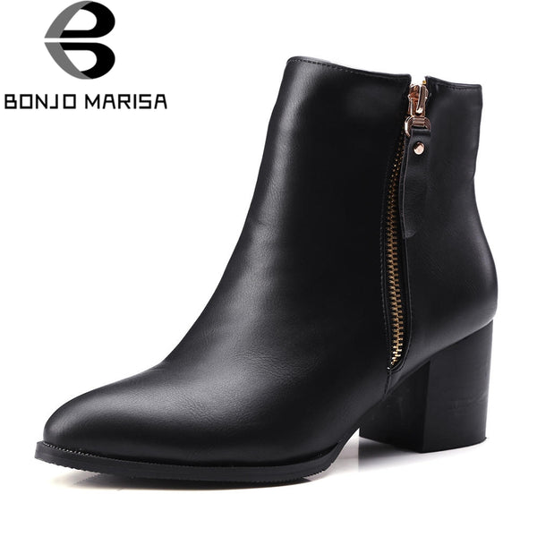 BONJOMARISA plus size 32-48 elegant women's booties black ankle chelsea boots women autumn 2018 high 6 cm heels shoes woman