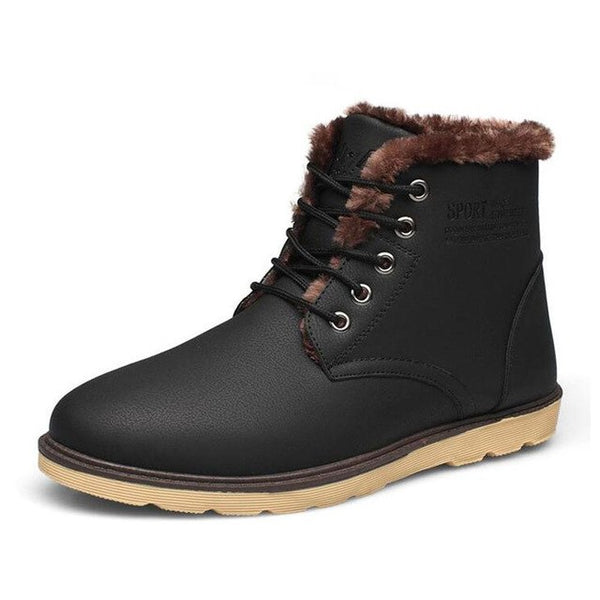 Tangnest NEW Winter Men's Snow Boots Warm Fur Lace Up Ankle Boots For Men Casual PU Leather Cotton Shoes Size  38~44