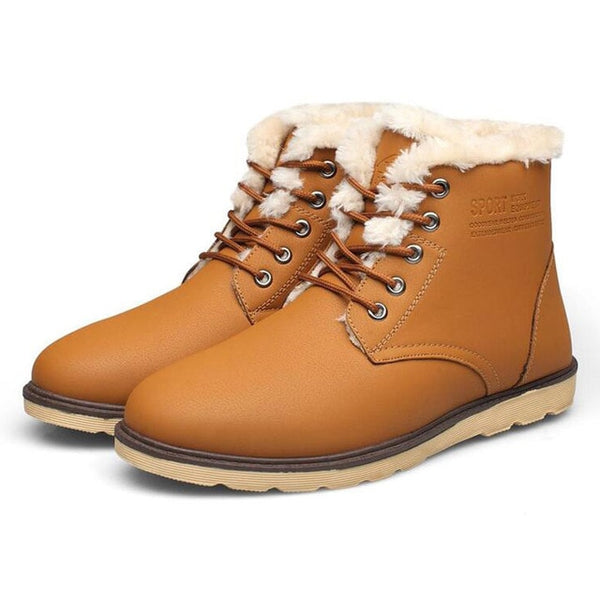 Tangnest NEW Winter Men's Snow Boots Warm Fur Lace Up Ankle Boots For Men Casual PU Leather Cotton Shoes Size  38~44