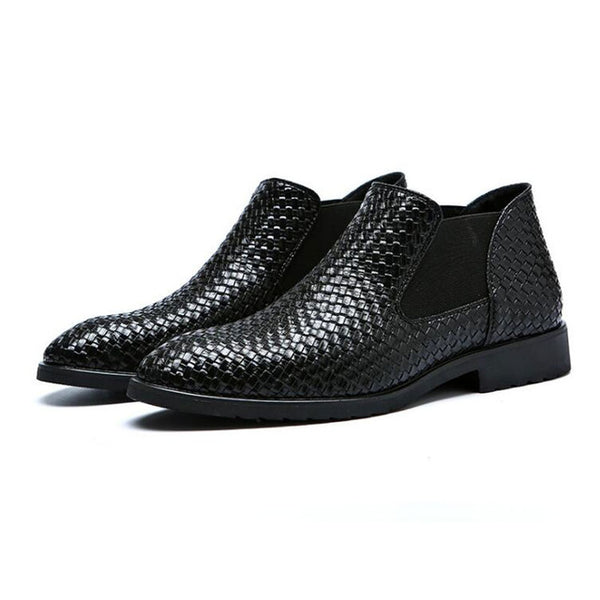 Tangnest NEW Autumn Men's Chelsea Boots Fashion Knitted Split Leather Ankle Boots British Style Men's Dress Shoes
