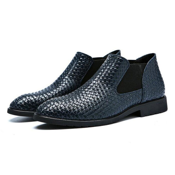 Tangnest NEW Autumn Men's Chelsea Boots Fashion Knitted Split Leather Ankle Boots British Style Men's Dress Shoes