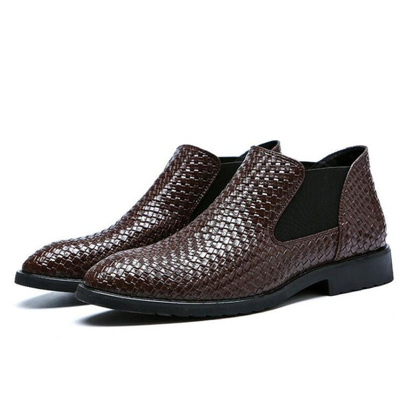 Tangnest NEW Autumn Men's Chelsea Boots Fashion Knitted Split Leather Ankle Boots British Style Men's Dress Shoes