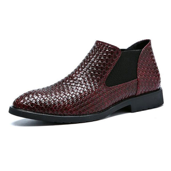 Tangnest NEW Autumn Men's Chelsea Boots Fashion Knitted Split Leather Ankle Boots British Style Men's Dress Shoes