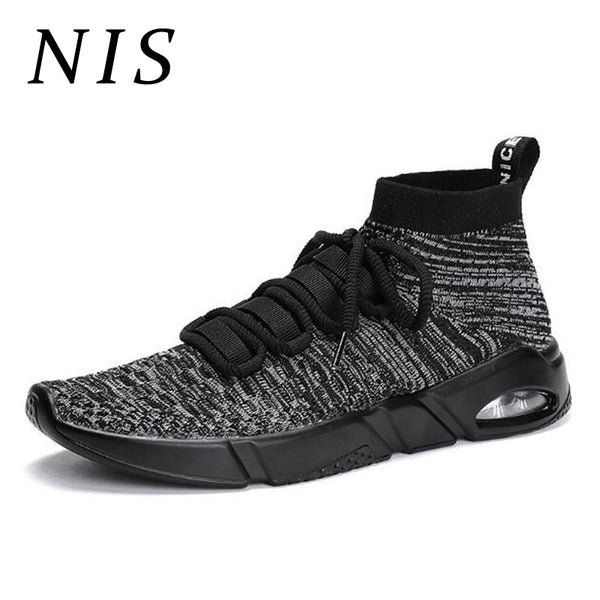 NIS Air Cushion High Top Shoes Men Sneakers Breathable Mesh Lace-up Casual Mens Shoes Elastic Slip-on Sport Sneakers Summer 2018