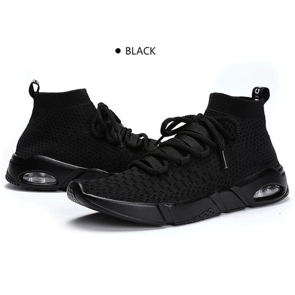 NIS Air Cushion High Top Shoes Men Sneakers Breathable Mesh Lace-up Casual Mens Shoes Elastic Slip-on Sport Sneakers Summer 2018