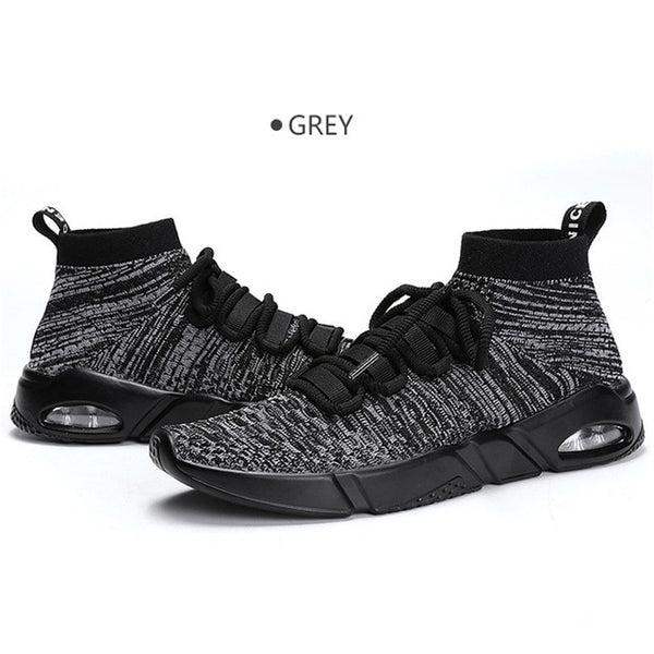 NIS Air Cushion High Top Shoes Men Sneakers Breathable Mesh Lace-up Casual Mens Shoes Elastic Slip-on Sport Sneakers Summer 2018