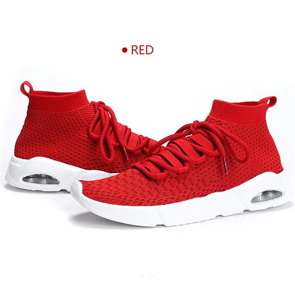 NIS Air Cushion High Top Shoes Men Sneakers Breathable Mesh Lace-up Casual Mens Shoes Elastic Slip-on Sport Sneakers Summer 2018