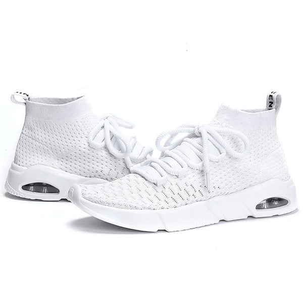 NIS Air Cushion High Top Shoes Men Sneakers Breathable Mesh Lace-up Casual Mens Shoes Elastic Slip-on Sport Sneakers Summer 2018