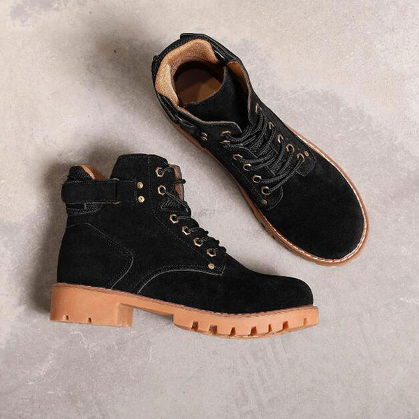 Tangnest NEW Women's Ankle Boots Autumn Suede Leather Lace Up Western Boots Casual Chunky Heel Boot Wedge Shoes Size 35~40