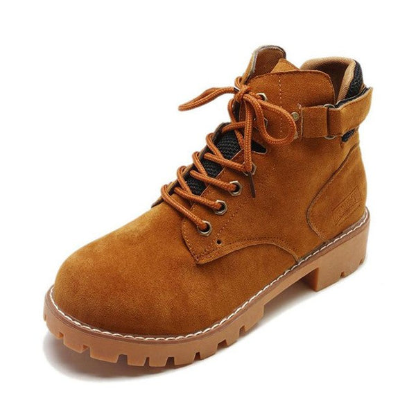 Tangnest NEW Women's Ankle Boots Autumn Suede Leather Lace Up Western Boots Casual Chunky Heel Boot Wedge Shoes Size 35~40
