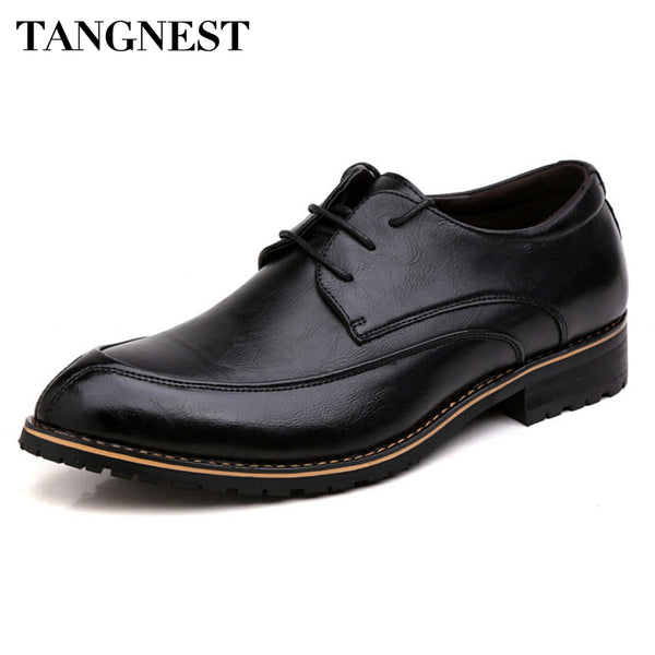 Tangnest Men Oxfords Shoes Fashion Pointed Toe Men Dress Shoes Lace-up Male's Leather Flats Man Wedding Shoes Size 37~44 XMP538
